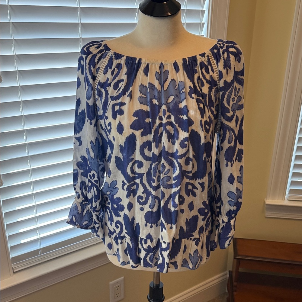 INC Blue and White Floral Women's Top